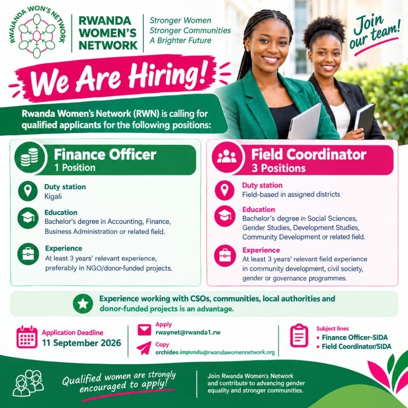 Rwanda Women's Network Jobs 2026: Field Coordinator & Finance Officer Vacancies