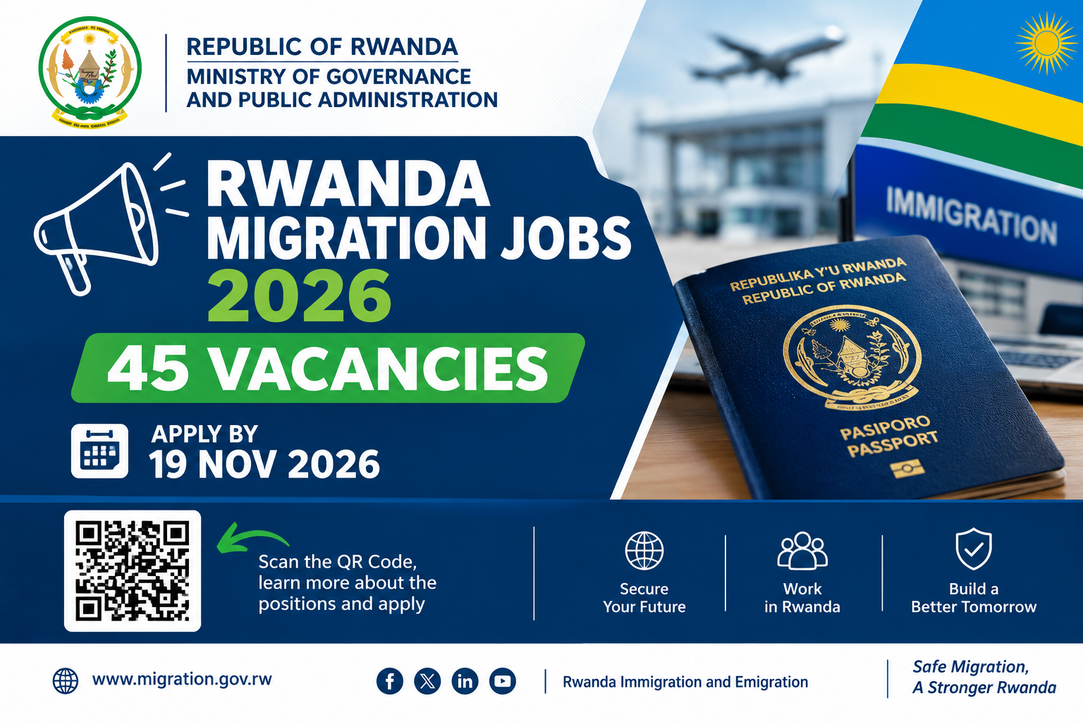 Rwanda Migration Jobs 2026: 45 Vacancies, Apply by 19 Nov