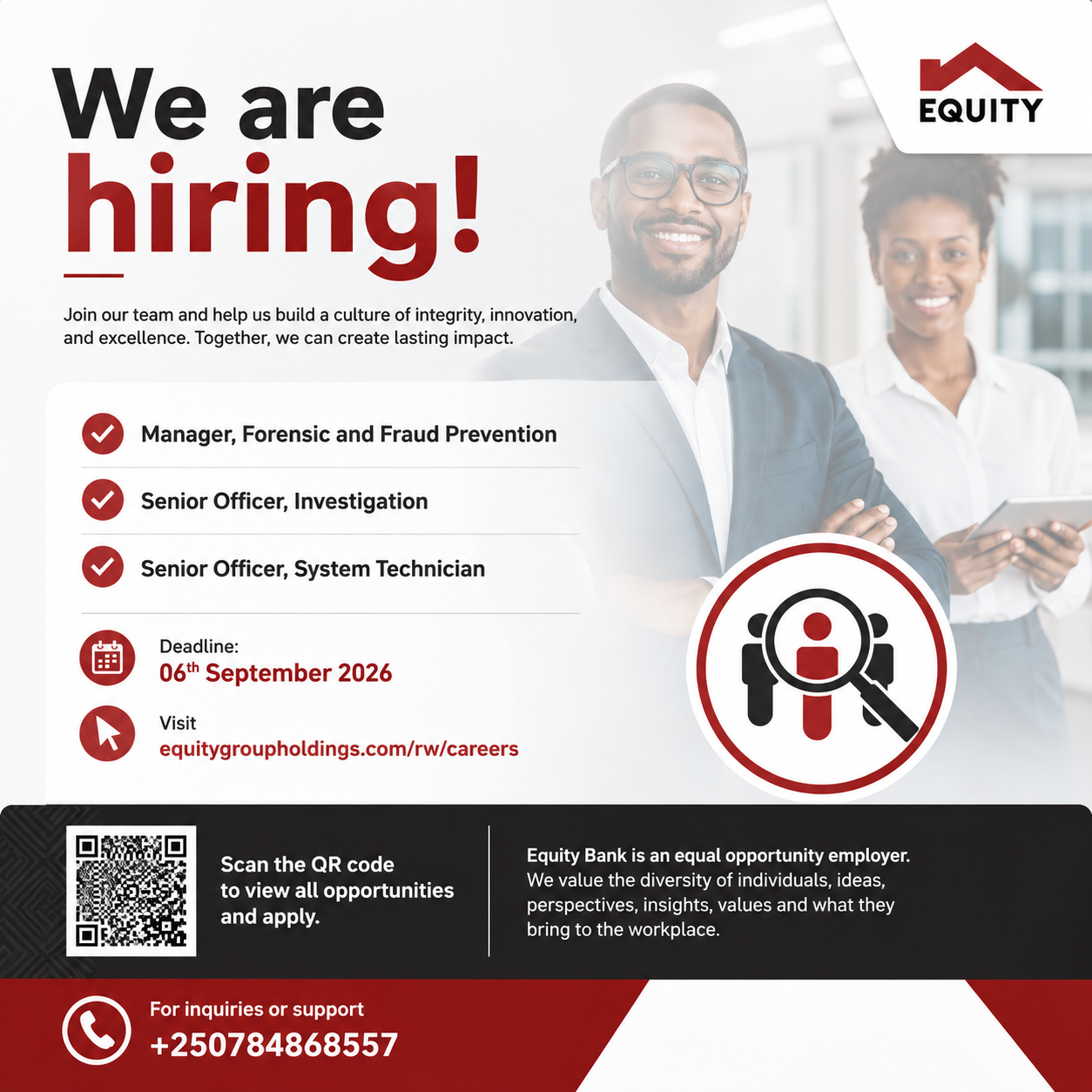 Equity Bank Rwanda Jobs: 3 Vacancies, Deadline 6 Sept 2026