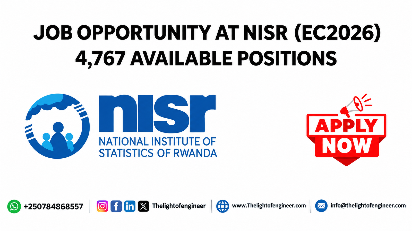 NISR EC2026 Enumerator Recruitment: 4,767 Jobs for Rwandan Youth, Apply by Sept 18
