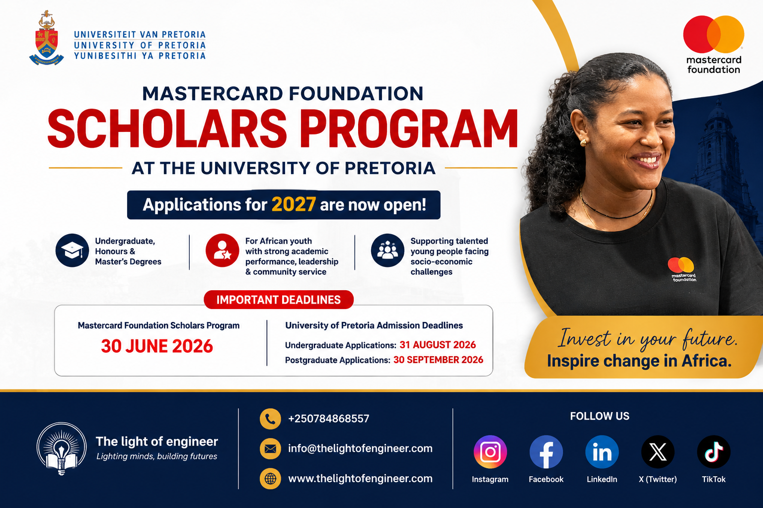 Mastercard Foundation Scholars Program 2027 at University of Pretoria | Apply Now
