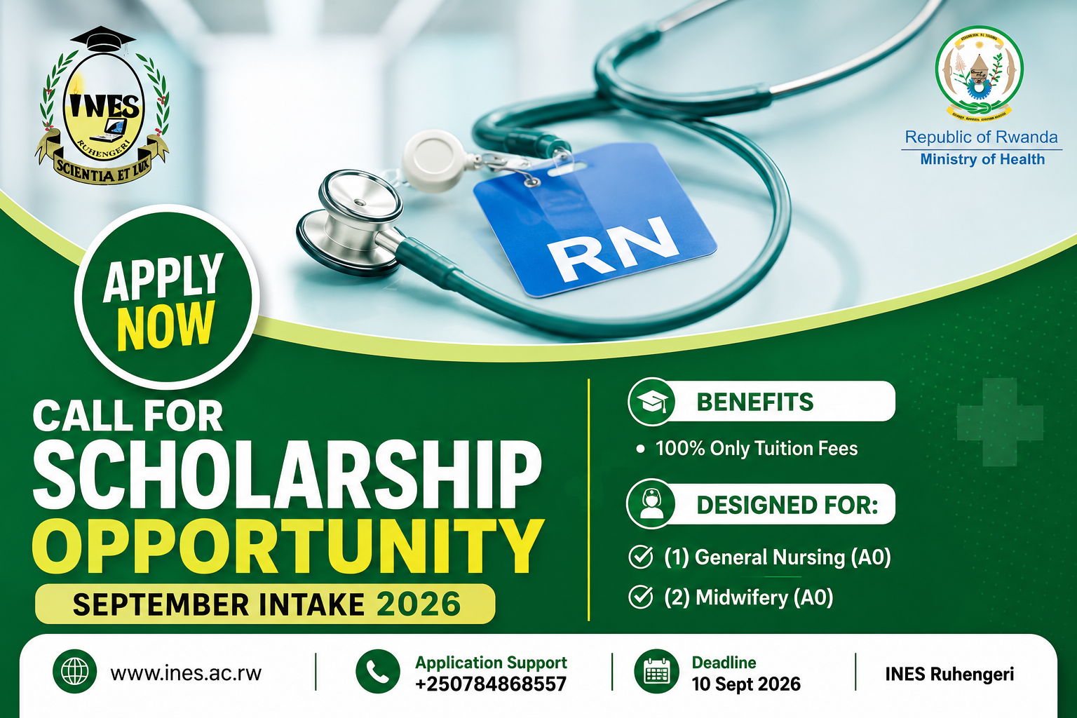 Fully Funded Nursing & Midwifery Scholarship INES-Ruhengeri 2026