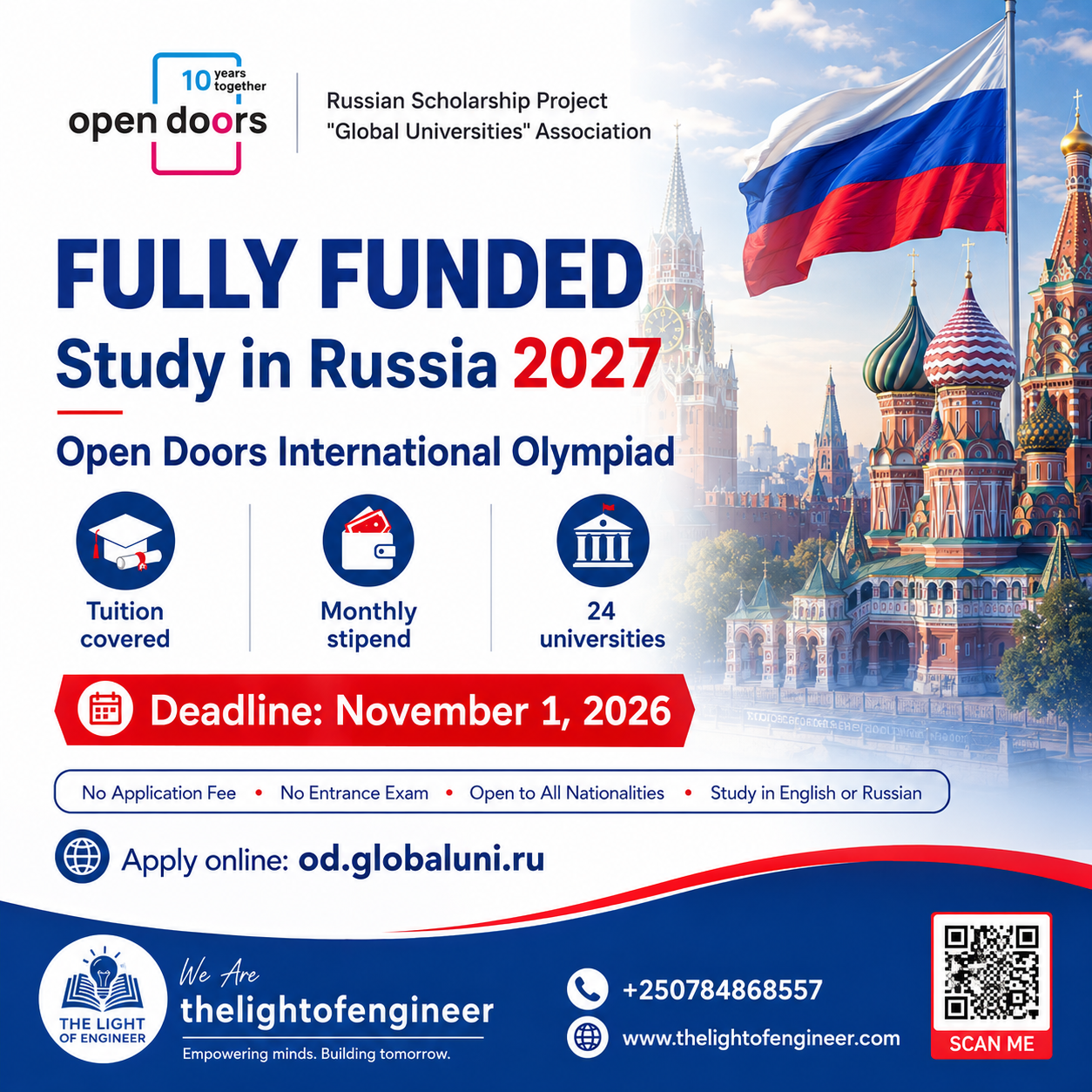 Russia Fully Funded Scholarship 2027, Deadline Nov 1, 2026