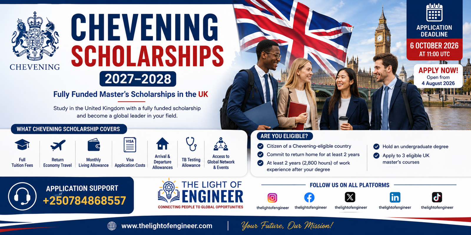 Chevening Scholarships 2027-2028 , Fully Funded UK Master’s Scholarship