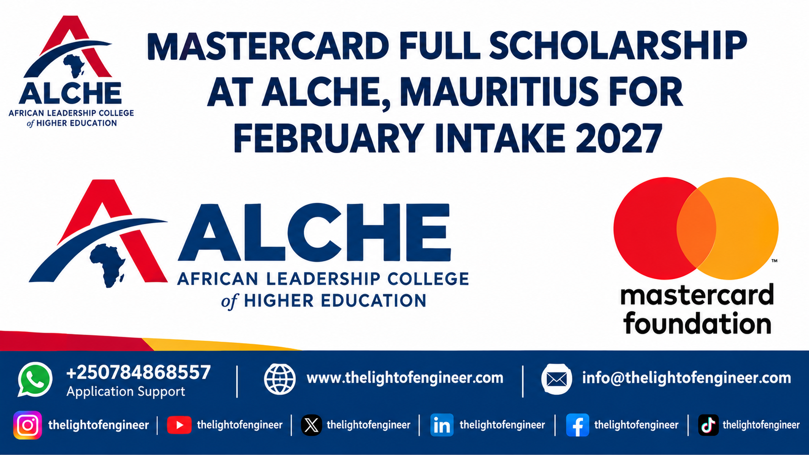 Mastercard Foundation Scholars Program at ALCHE Mauritius Feb 2027 Intake, Fully Funded