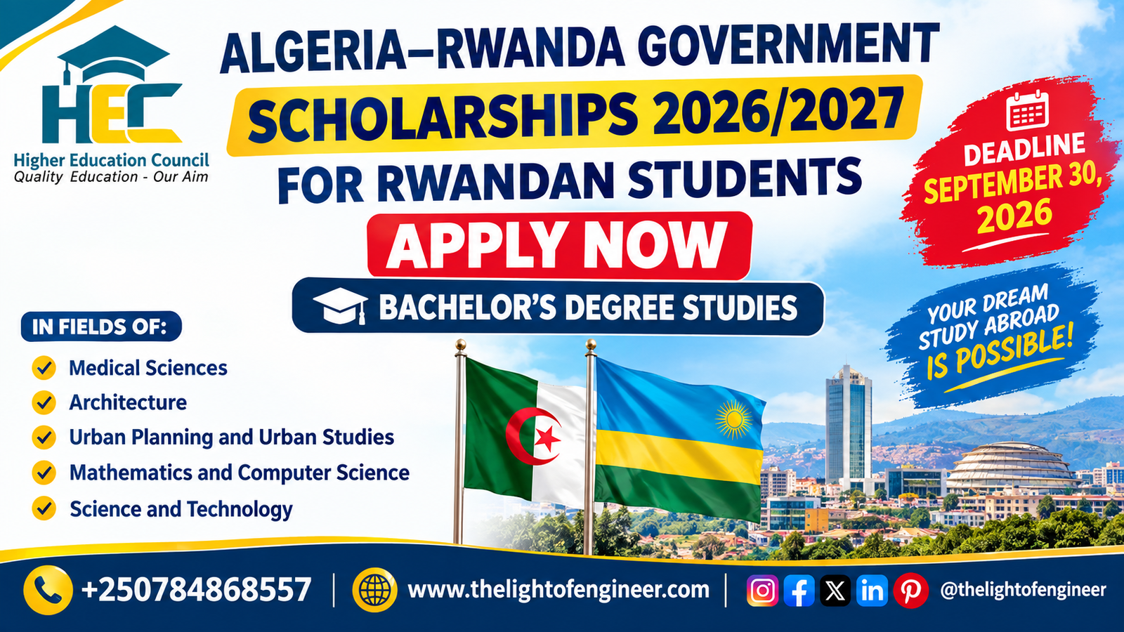 Algeria-Rwanda Government Scholarships 2026/2027 for Rwandan Students | HEC Announcement