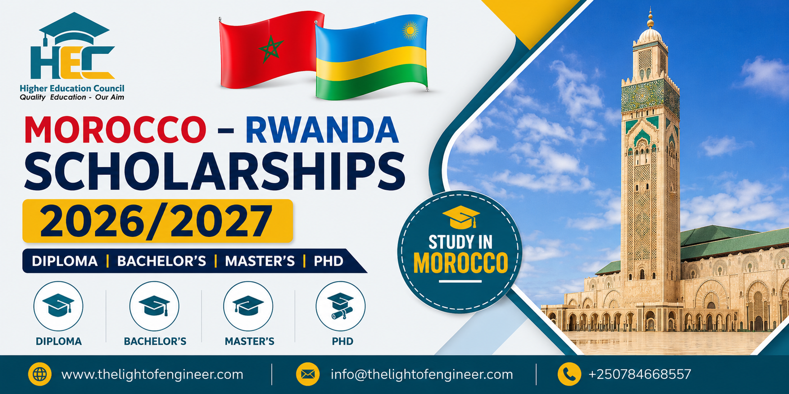 Morocco-Rwanda Scholarships 2026/2027: Diploma, Bachelor’s, Master’s & PhD