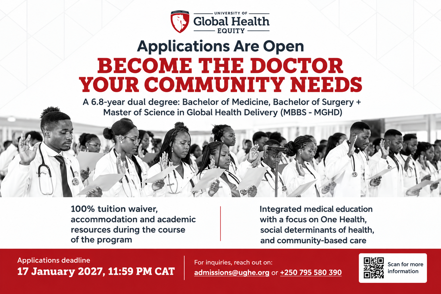 UGHE 2027 MBBS-MGHD scholarship applications open, deadline 17 January 2027
